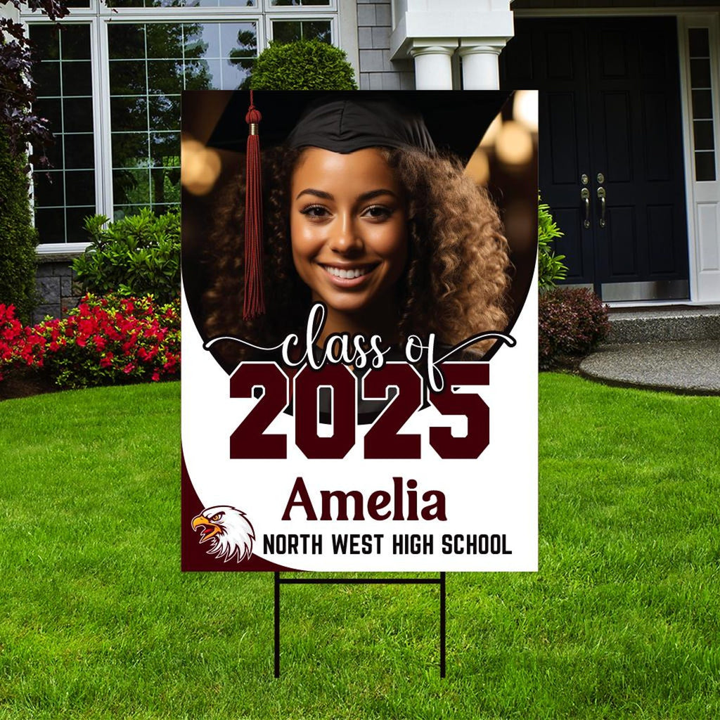 Personalized Graduation Yard Sign 2025 with Photo - Grad Sign, Class of 2025, Custom Graduation 2025 Yard Sign with Metal H-Stake