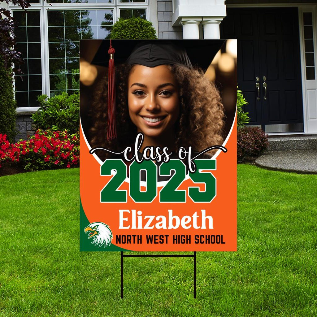 Personalized Graduation Yard Sign 2025 with Photo - Grad Sign, Class of 2025, Custom Graduation 2025 Yard Sign with Metal H-Stake