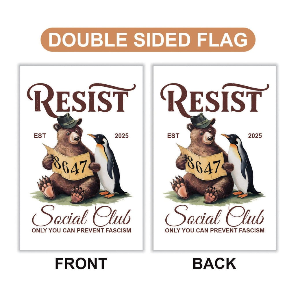 Bears Penguins RESIST Garden Flag, 12x18 Inch Double Sided, Resist Hate Flag, Anti-Trump, Funny Anti-Trump Anti-Elon Flag, Political Flag