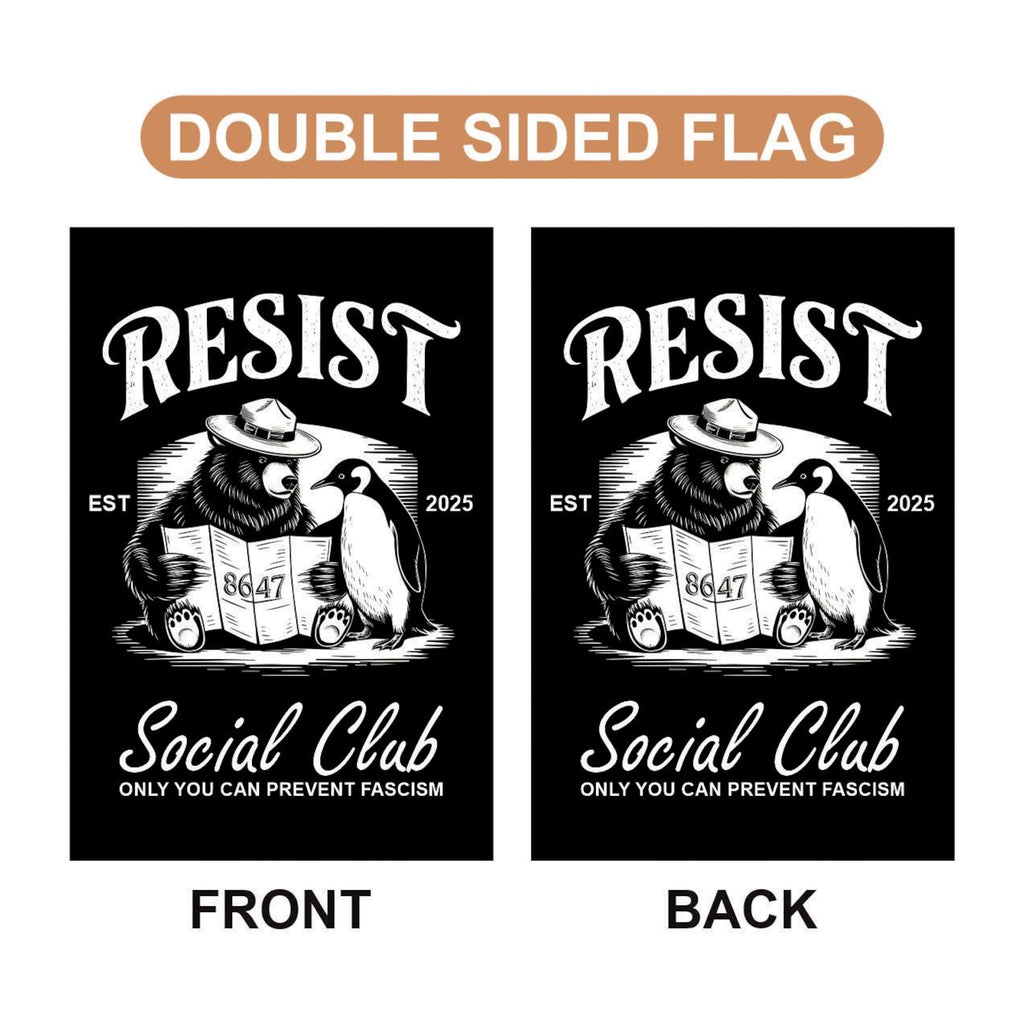 Bears Penguins RESIST Garden Flag, 12x18 Inch Double Sided, Resist Hate Flag, Anti-Trump, Funny Anti-Trump Anti-Elon Flag, Political Flag