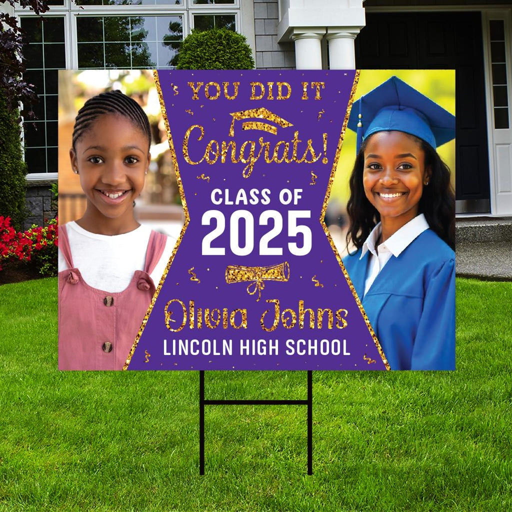Personalized Graduation Yard Sign 2025 with Photo - Grad Sign, Class of 2025, Custom Graduation 2025 Yard Sign with Metal H-Stake