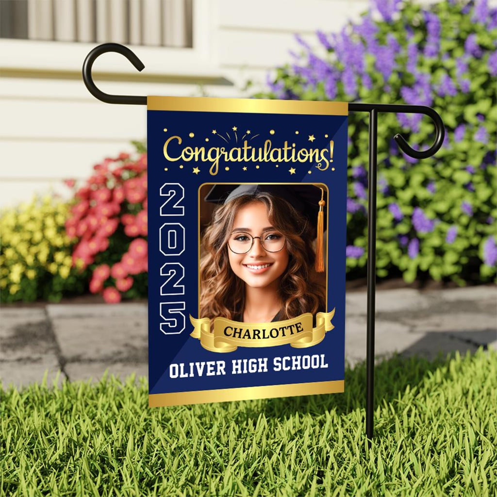 Personalized Graduation Garden Flag with Photo, Double Sided, Custom Name & School, Graduation Decoration 2025 Yard Sign, Class of 2025 Flag