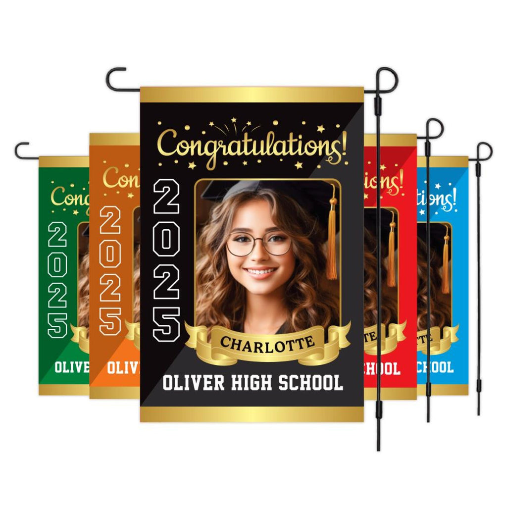 Personalized Graduation Garden Flag with Photo, Double Sided, Custom Name & School, Graduation Decoration 2025 Yard Sign, Class of 2025 Flag