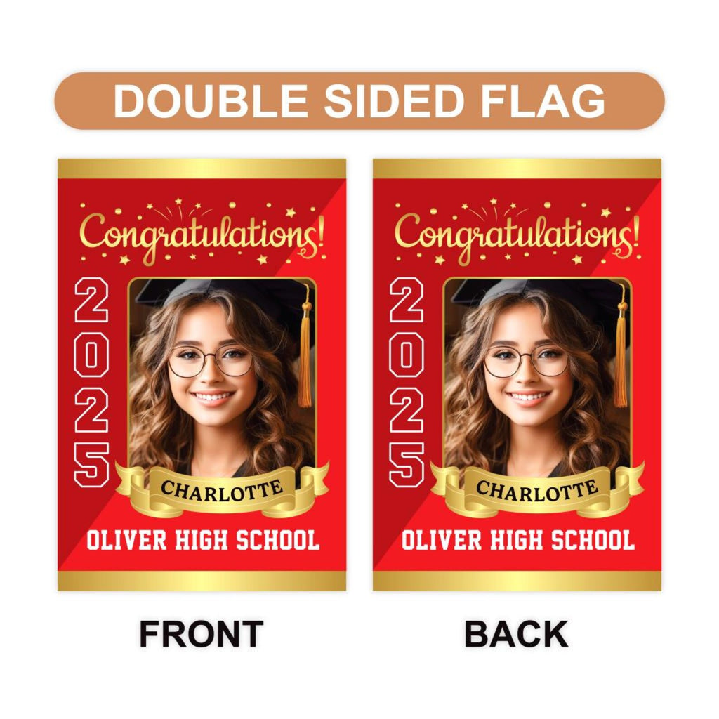 Personalized Graduation Garden Flag with Photo, Double Sided, Custom Name & School, Graduation Decoration 2025 Yard Sign, Class of 2025 Flag