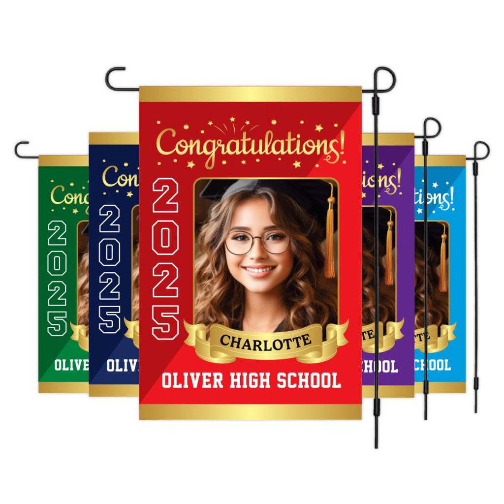 Personalized Graduation Garden Flag with Photo, Double Sided, Custom Name & School, Graduation Decoration 2025 Yard Sign, Class of 2025 Flag