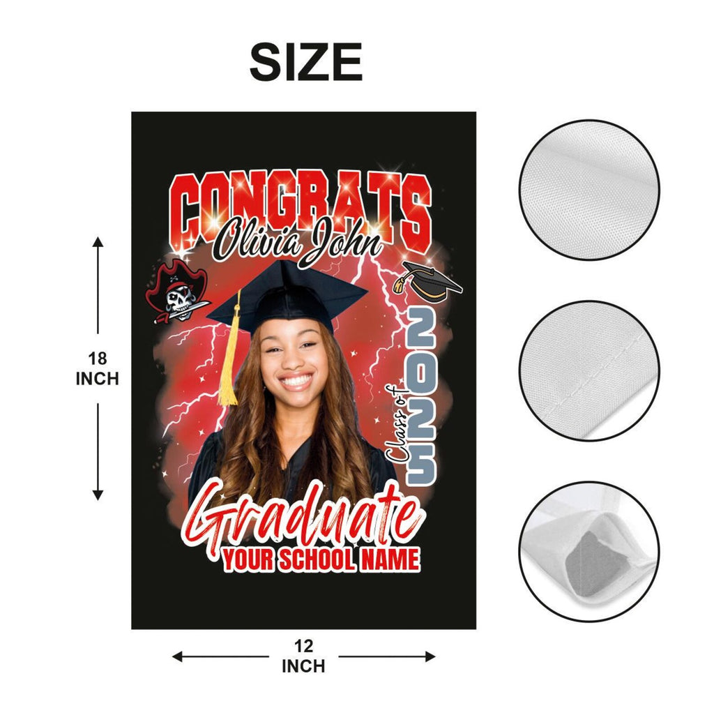 Personalized Graduation Garden Flag with Photo, Double Sided, Custom Name & School, Graduation Decoration 2025 Yard Sign, Class of 2025 Flag