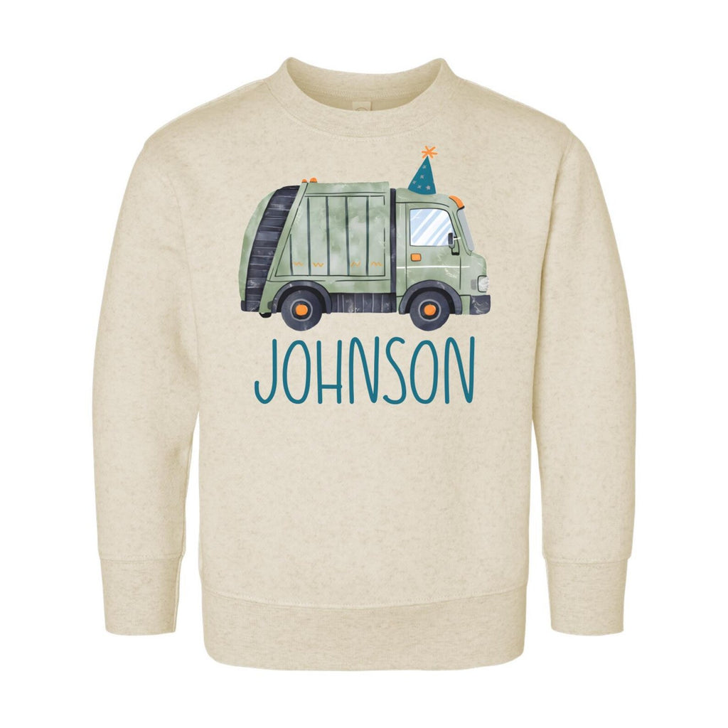 Personalized Trash Truck Onesie, Baby Bodysuit, Baby Shirt, Toddler Sweatshirt - Boys Birthday Garbage Truck Outfit, Retro Custom Party Gift