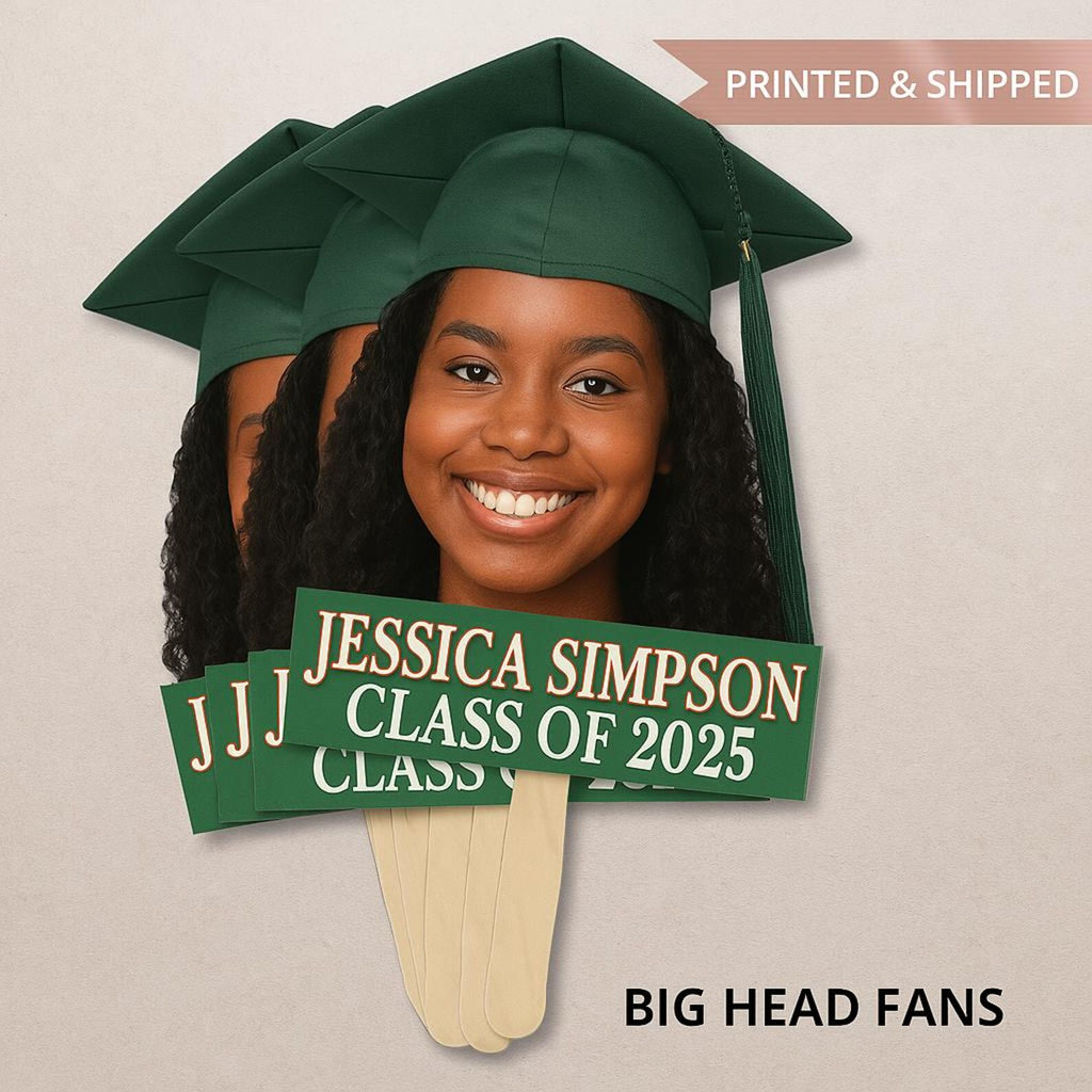 Custom Face Fans With Wooden Handle, Graduation Head, Grad Face Fans, Class of 2025 Head Fans, Graduation Faces on a Stick