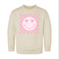Pink Smiley Face Onesie, Baby Bodysuit, Baby Shirt, Toddler Sweatshirt, Retro Happy Summer Outfit, Cute Baby Girl Gift, Groovy Sunshine Look