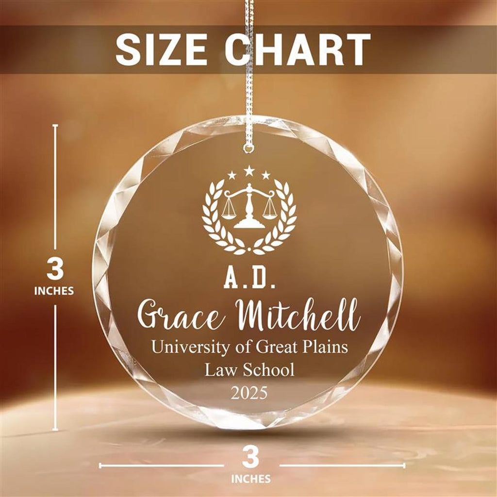 Law Degree Graduation Crystal Ornament, Personalized Lawyer Gift, Custom Class of 2025 Keepsake, Law School Grad Christmas Ornament