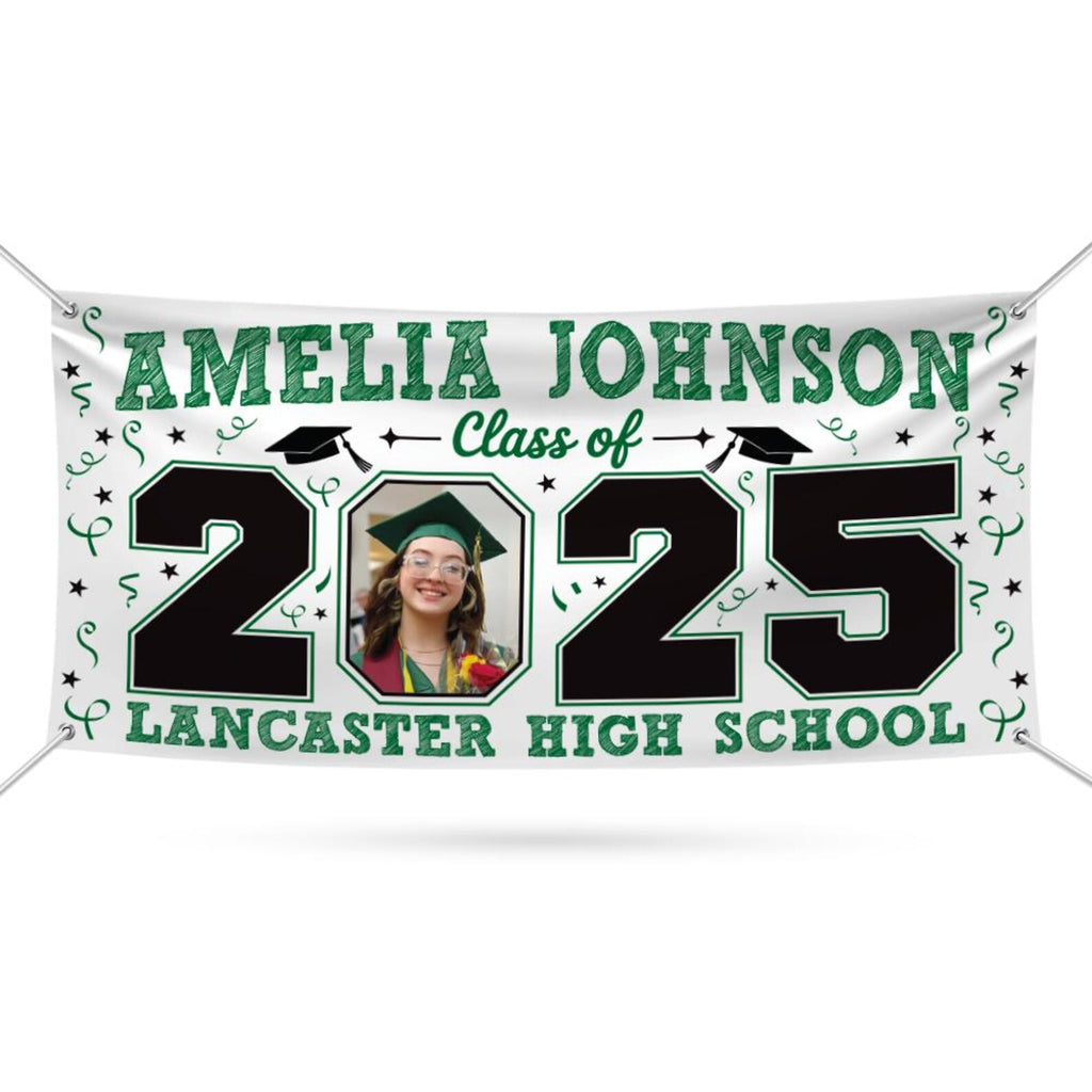 Graduation 2025 Personalized Banner, Congratulations Photo Banner, Graduation Party, Class of 2025, Graduation Vinyl Banner Metal Grommets