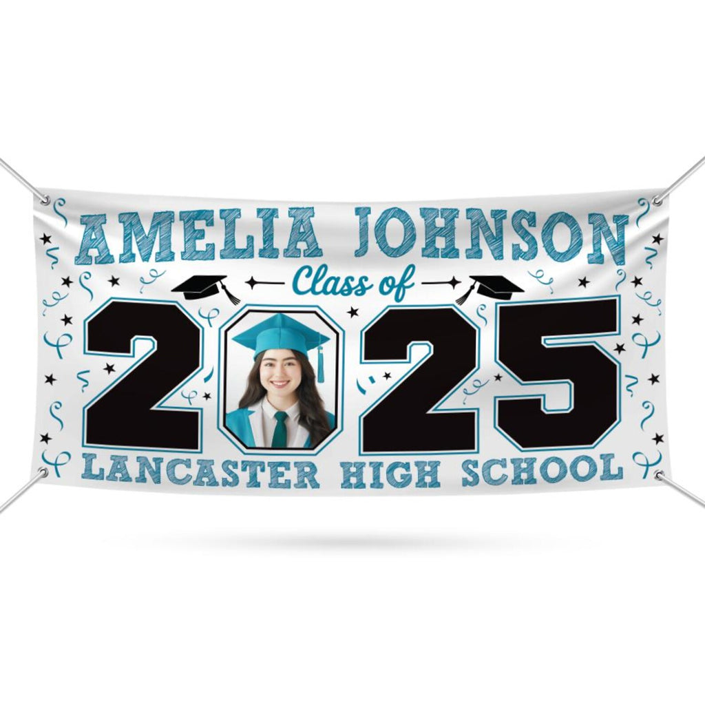 Graduation 2025 Personalized Banner, Congratulations Photo Banner, Graduation Party, Class of 2025, Graduation Vinyl Banner Metal Grommets