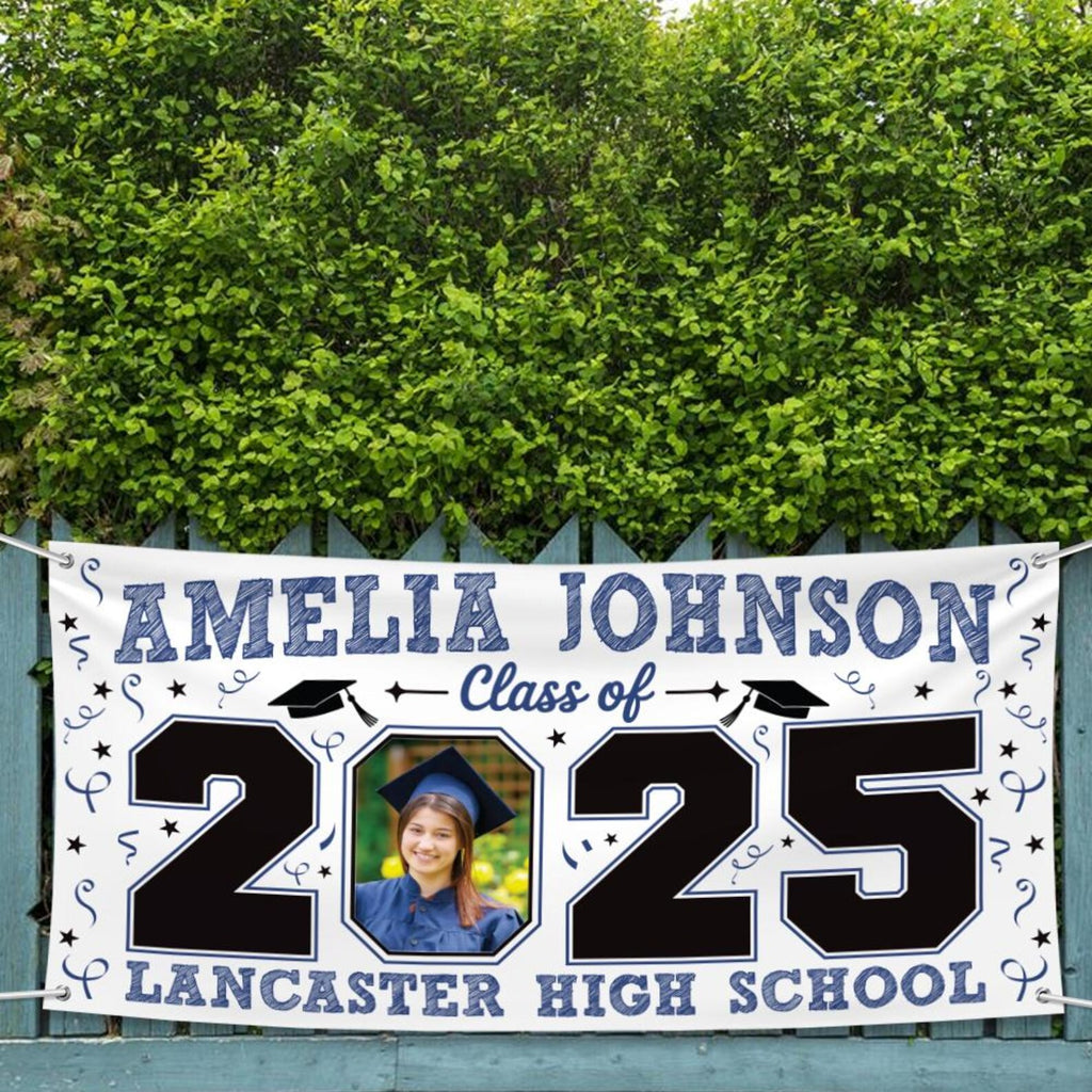 Graduation 2025 Personalized Banner, Congratulations Photo Banner, Graduation Party, Class of 2025, Graduation Vinyl Banner Metal Grommets