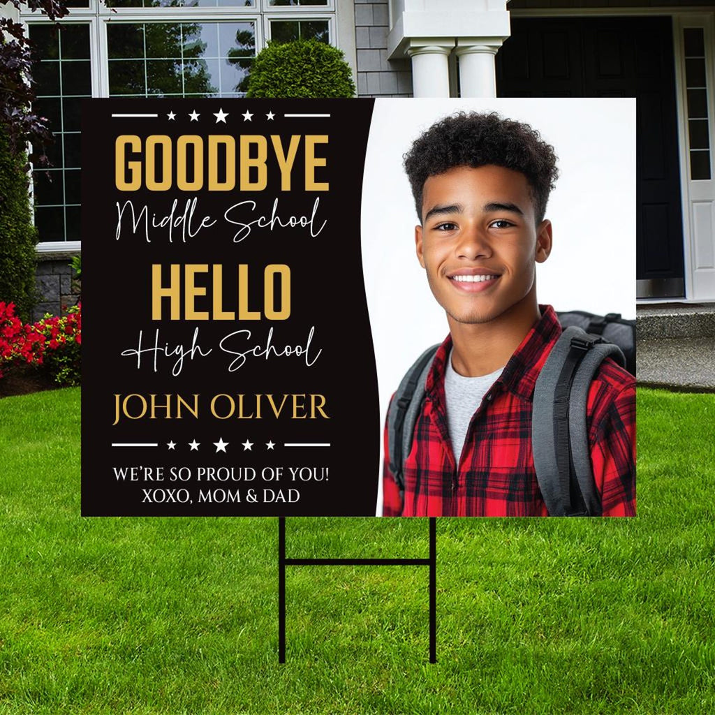 Personalized Middle School Graduation Yard Sign with Photo, Class of 2025, Outdoor Custom Graduation 2025 Party Yard Sign with Metal H-Stake