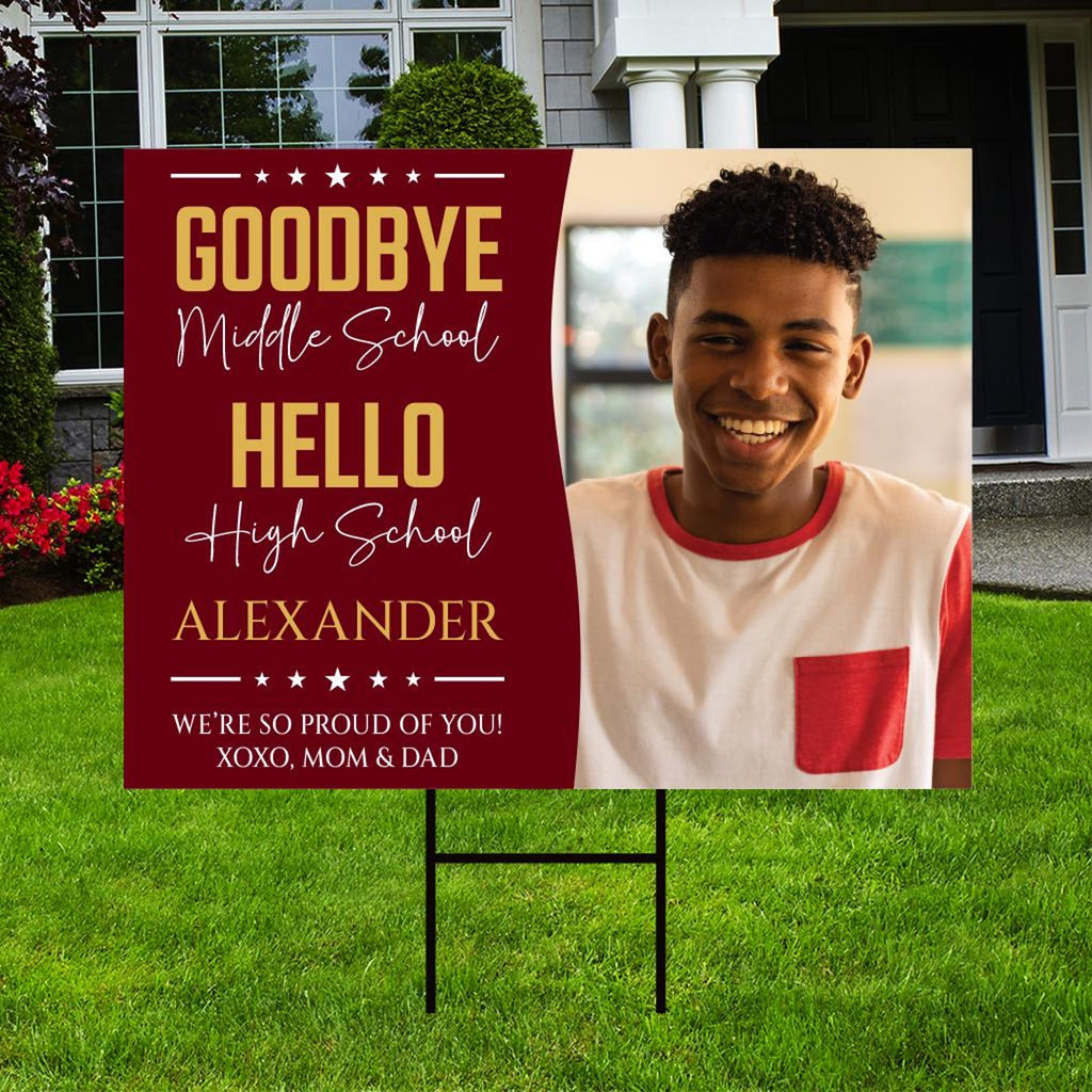 Personalized Middle School Graduation Yard Sign with Photo, Class of 2025, Outdoor Custom Graduation 2025 Party Yard Sign with Metal H-Stake