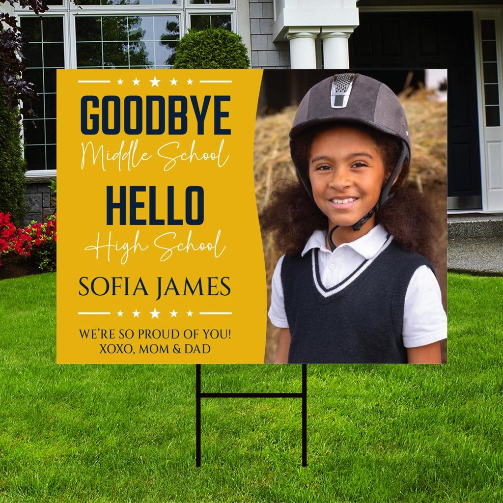 Personalized Middle School Graduation Yard Sign with Photo, Class of 2025, Outdoor Custom Graduation 2025 Party Yard Sign with Metal H-Stake