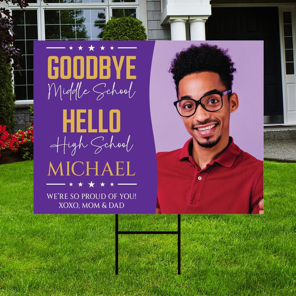 Personalized Middle School Graduation Yard Sign with Photo, Class of 2025, Outdoor Custom Graduation 2025 Party Yard Sign with Metal H-Stake