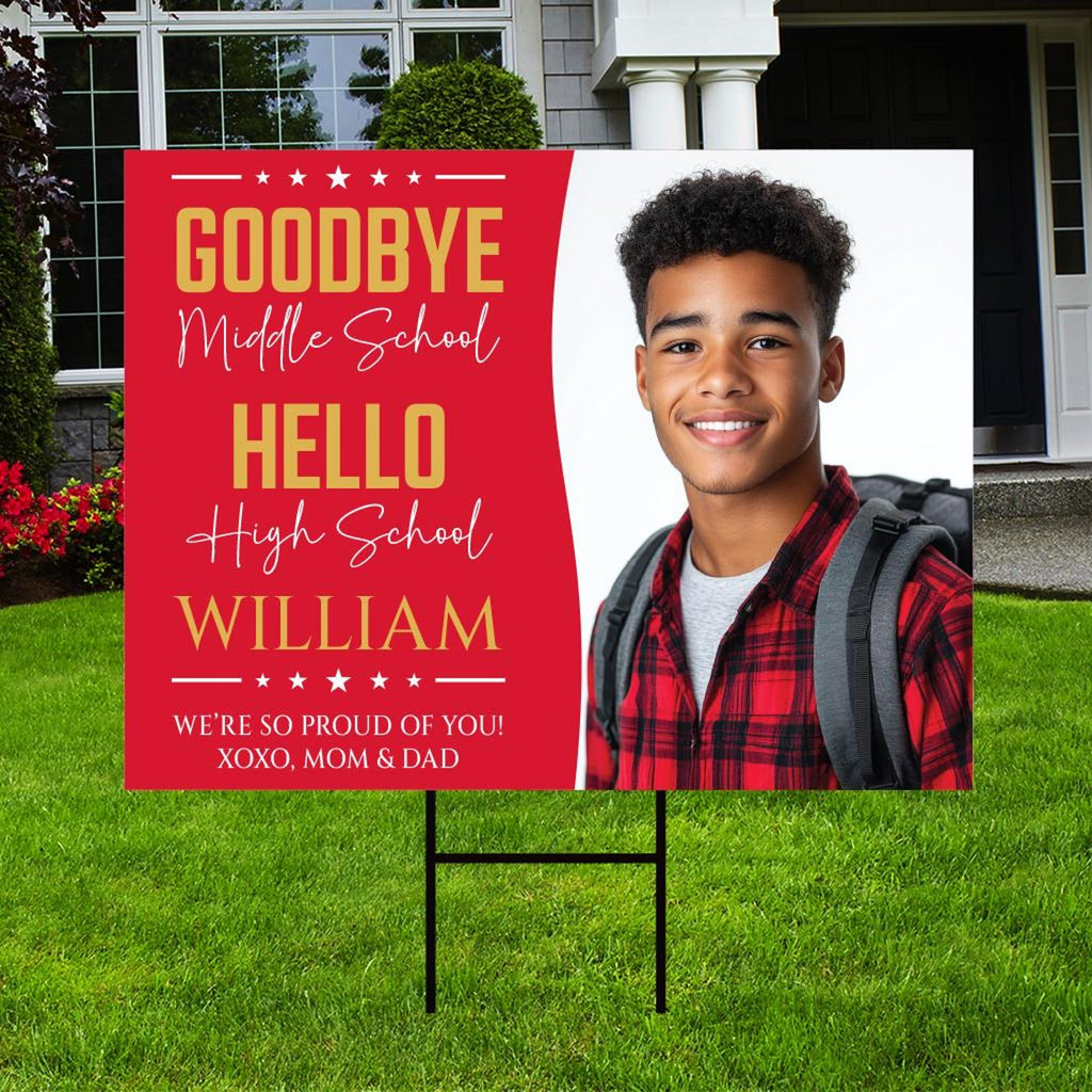 Personalized Middle School Graduation Yard Sign with Photo, Class of 2025, Outdoor Custom Graduation 2025 Party Yard Sign with Metal H-Stake