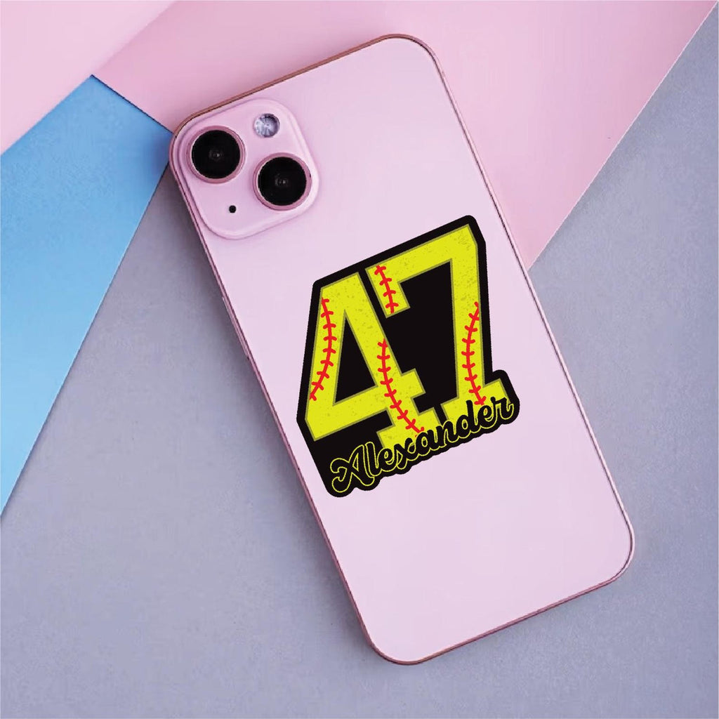 Custom Softball Number Name Sticker, Softball Baseball Personalized Name Number Vinyl Decal, Baseball Waterproof Laptop Sticker, Car Decal