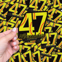 Custom Softball Number Name Sticker, Softball Baseball Personalized Name Number Vinyl Decal, Baseball Waterproof Laptop Sticker, Car Decal