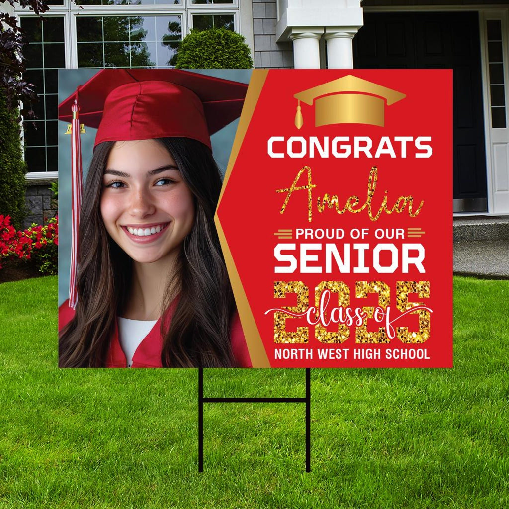 Personalized Graduation Yard Sign 2025 with Photo - Grad Sign, Class of 2025, Custom Graduation 2025 Yard Sign with Metal H-Stake