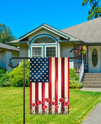 American Flag Flower Garden Flag, Poppy and Myosotis Yard Flag, Patriotic Memorial Day Outdoor Decor, 4th of July Summer Lawn Decoration