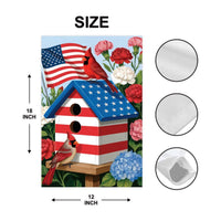 Patriotic Cardinal Garden Flag, American Flag Birdhouse Yard Flag, Red White Blue Floral Outdoor Decor, 4th of July Summer Lawn Decoration