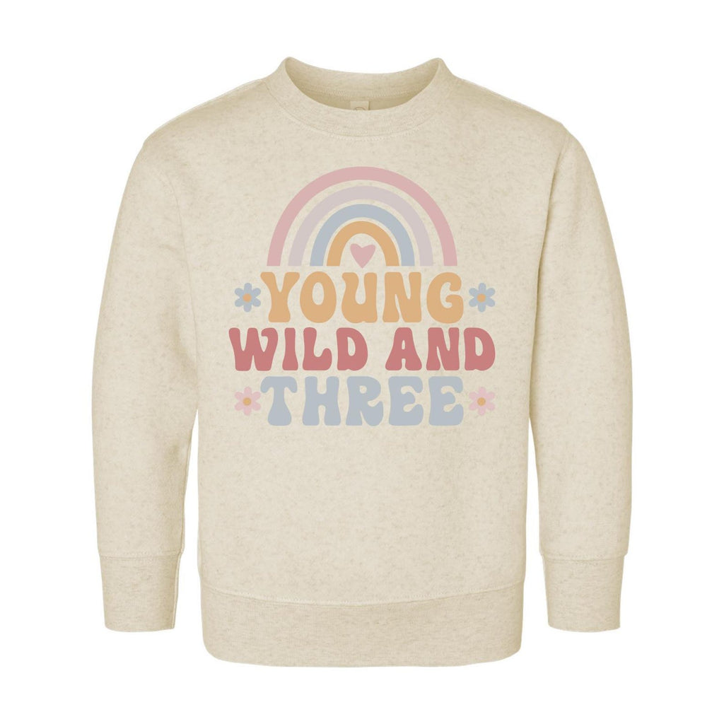 Young Wild & Three Onesie, Baby Bodysuit, Baby Shirt, Toddler Sweatshirt - Girls Retro Rainbow Birthday Outfit, Cute 3rd Birthday Gift