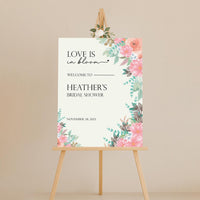 Love is In Bloom Bridal Shower Welcome Sign, Floral Bridal Party Decor, Custom Foamcore PVC Acrylic Poster, Romantic Wedding Sign