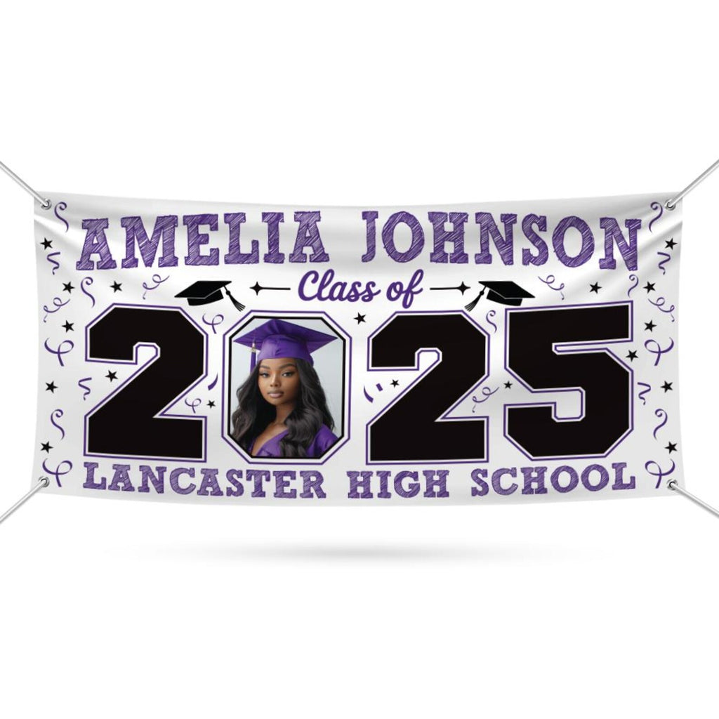 Graduation 2025 Personalized Banner, Congratulations Photo Banner, Graduation Party, Class of 2025, Graduation Vinyl Banner Metal Grommets