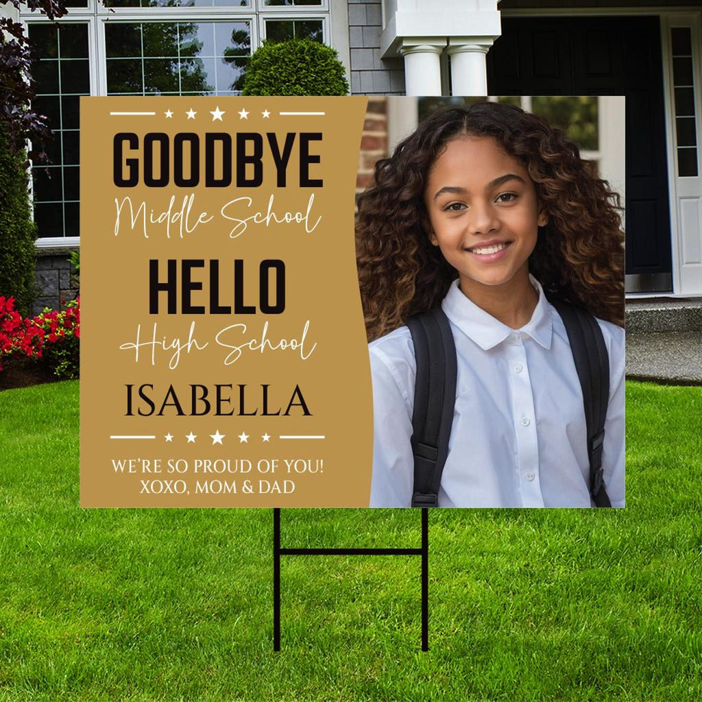 Personalized Middle School Graduation Yard Sign with Photo, Class of 2025, Outdoor Custom Graduation 2025 Party Yard Sign with Metal H-Stake