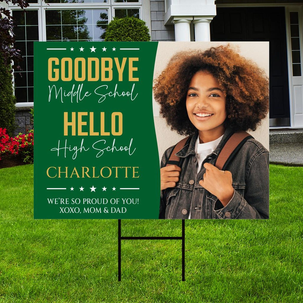 Personalized Middle School Graduation Yard Sign with Photo, Class of 2025, Outdoor Custom Graduation 2025 Party Yard Sign with Metal H-Stake