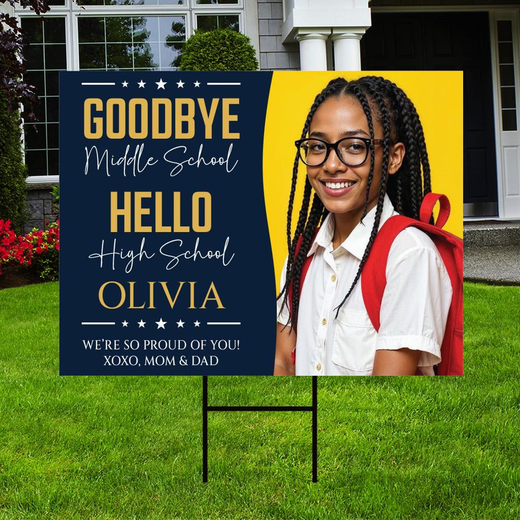 Personalized Middle School Graduation Yard Sign with Photo, Class of 2025, Outdoor Custom Graduation 2025 Party Yard Sign with Metal H-Stake