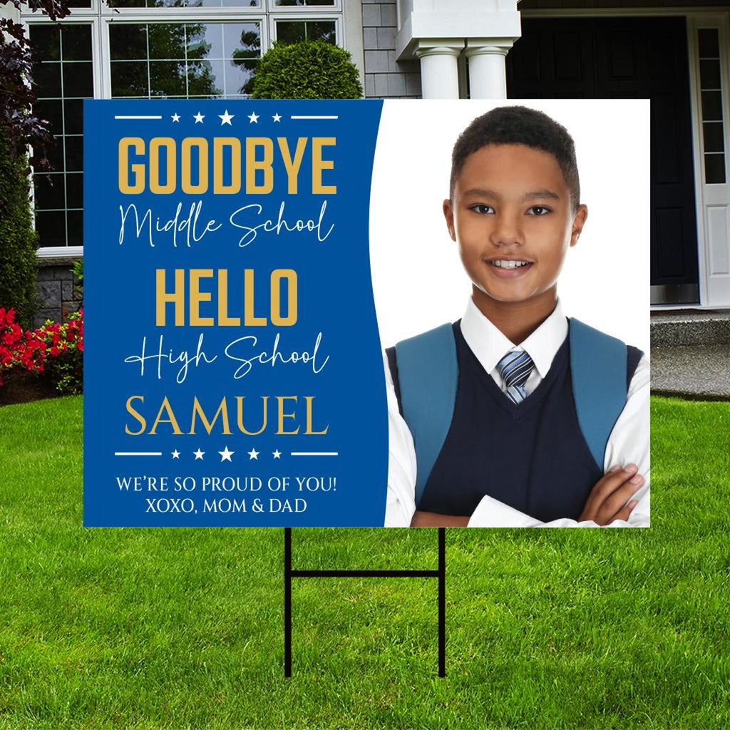 Personalized Middle School Graduation Yard Sign with Photo, Class of 2025, Outdoor Custom Graduation 2025 Party Yard Sign with Metal H-Stake