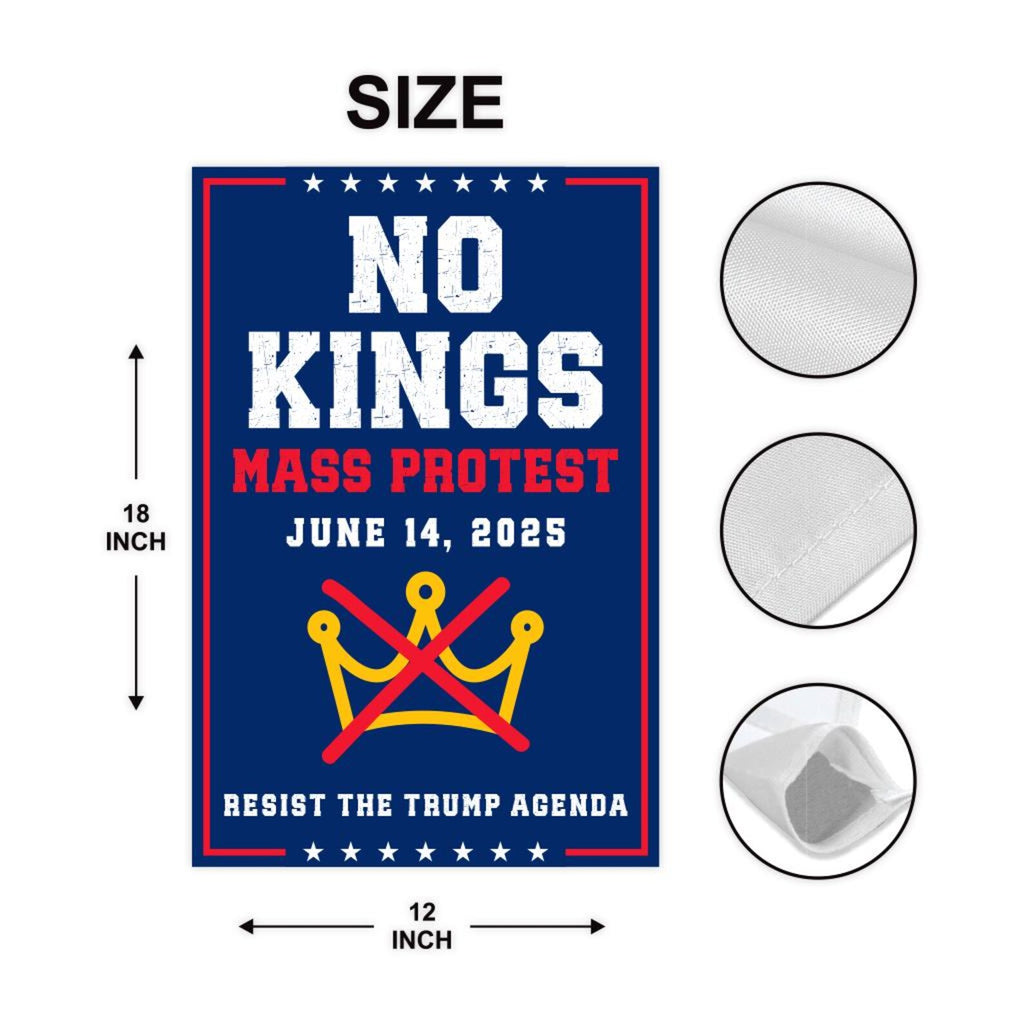No Kings Mass Protest Garden Flag, 12x18 Inch Double Sided, Resist Hate Flag, Anti-Trump Flag, Resist Racism Flag, Resist Fascism Flag