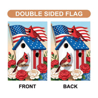 Patriotic Cardinal Garden Flag, American Flag Birdhouse Yard Flag, Red White Blue Floral Outdoor Decor, 4th of July Summer Lawn Decoration