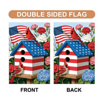 Patriotic Cardinal Garden Flag, American Flag Birdhouse Yard Flag, Red White Blue Floral Outdoor Decor, 4th of July Summer Lawn Decoration
