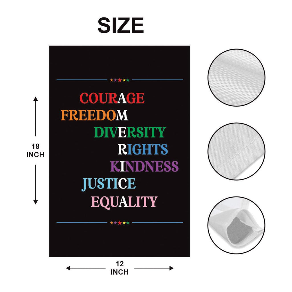 Courage Freedom Diversity Right Kindness Justice Equality Protest Garden Flag, Resist Hate, Anti-Trump, Resist Racism, Resist Fascism Flag