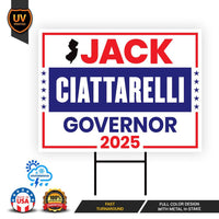 Jack Ciattarelli For New Jersey Governor 2025 Yard Sign, Corrugated Plastic Governor Elections Race Red White & Blue Sign with Metal H-Stake