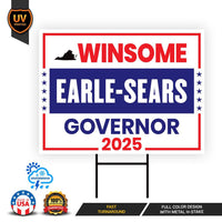 Winsome Earle-Sears For Virginia Governor 2025 Yard Sign, Corrugated Plastic Governor Election Race Red White & Blue Sign with Metal H-Stake