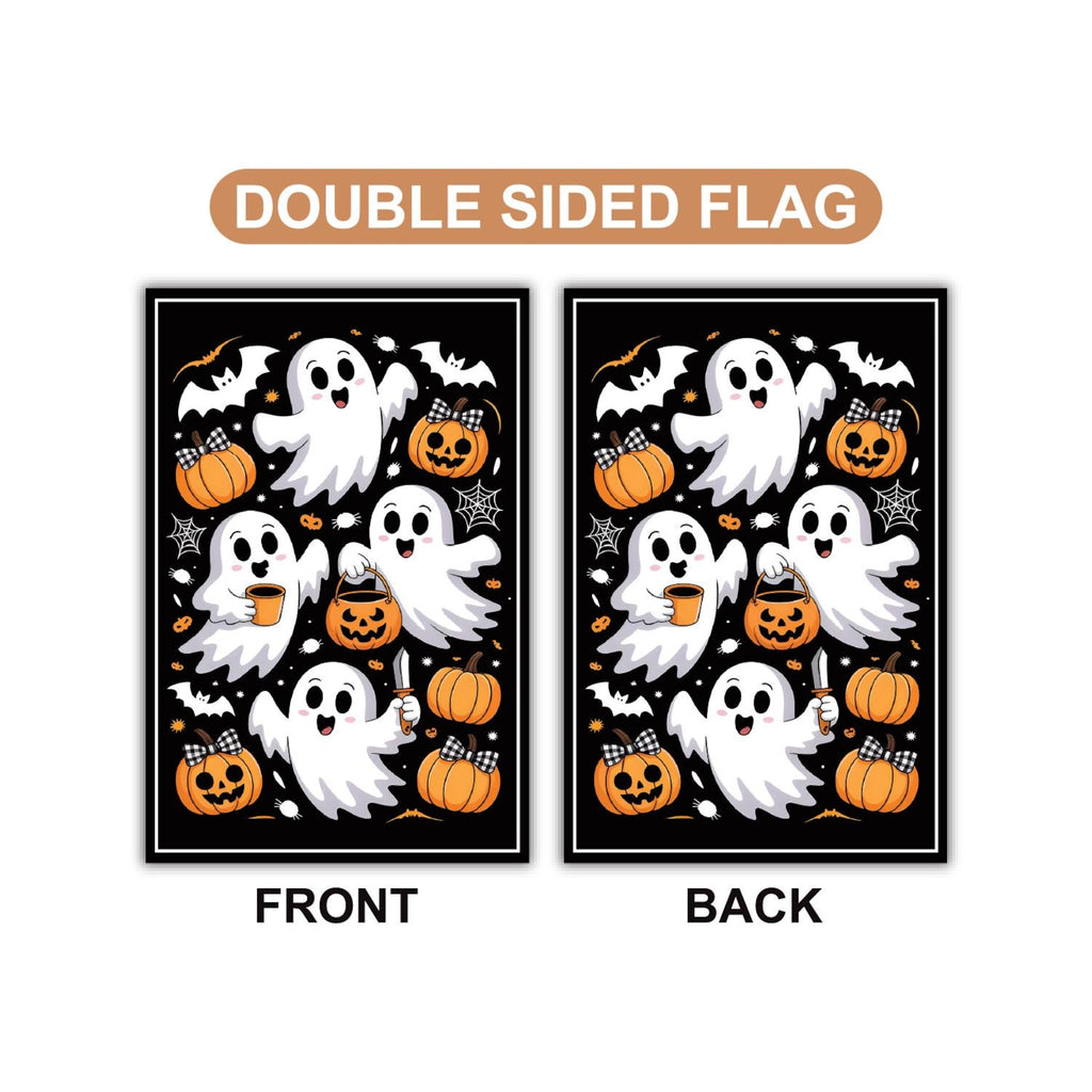 Cute Ghost Pumpkin Latte Garden Flag, Retro Ghost Halloween Yard Flag, Fall Coffee Outdoor Decor, Spooky Autumn Gift, Welcome Garden Flag
