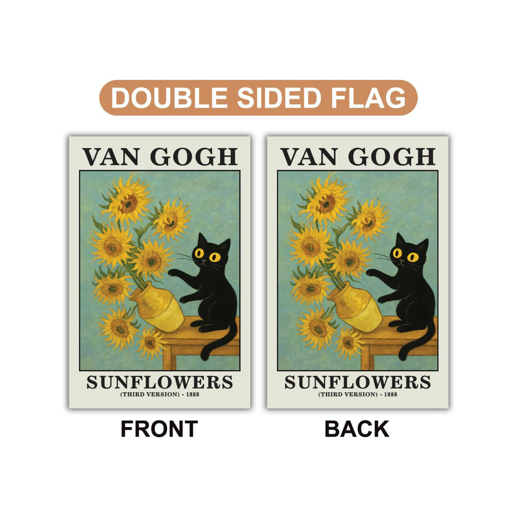 Funny Van Gogh Black Cat Garden Flag, Meme Cat Yard Flag, Kitty Lover Art Garden Decor, Artist Cat Outdoor Flag, Cute Funny Cat Welcome Flag