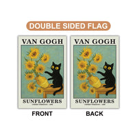 Funny Van Gogh Black Cat Garden Flag, Meme Cat Yard Flag, Kitty Lover Art Garden Decor, Artist Cat Outdoor Flag, Cute Funny Cat Welcome Flag