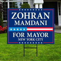 Zohran Mamdani For New York City Mayor 2025 Election Yard Sign, Corrugated Plastic Election Race Red White & Blue Sign with Metal H-Stake