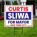 Curtis Sliwa For New York City Mayor 2025 Election Yard Sign, Corrugated Plastic Election Race Red White & Blue Sign with Metal H-Stake