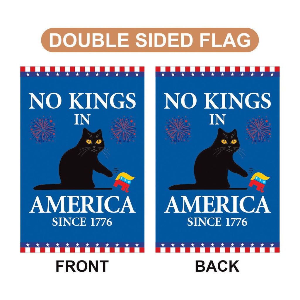 No Kings in America Black Cat Protest Garden Flag, Double Sided, Resist Hate Flag, Anti-Trump Flag, Resist Racism Flag, Resist Fascism Flag