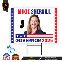 Mikie Sherrill For New Jersey Governor 2025 Yard Sign, Corrugated Plastic Governor Elections Race Red White & Blue Sign with Metal H-Stake