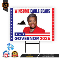 Winsome Earle-Sears For Virginia Governor 2025 Yard Sign, Corrugated Plastic Governor Election Race Red White & Blue Sign with Metal H-Stake