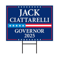 Jack Ciattarelli For New Jersey Governor 2025 Yard Sign, Corrugated Plastic Governor Elections Race Red White & Blue Sign with Metal H-Stake