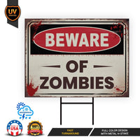 Beware of Zombies Yard Sign, Keep Out Halloween Lawn Decoration, Scary Spooky Outdoor Decor, Creepy Circus Warning Sign with Metal H-Stake